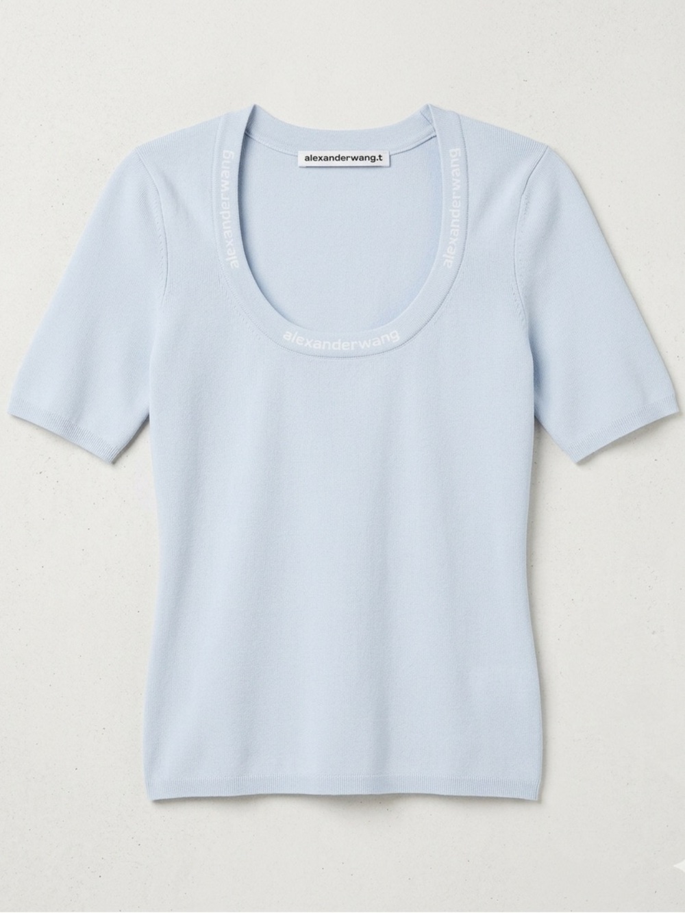 Alexander Wang T Logo Trim Scoop Neck Knit Short Sleeve Light Blue Top Women’s S